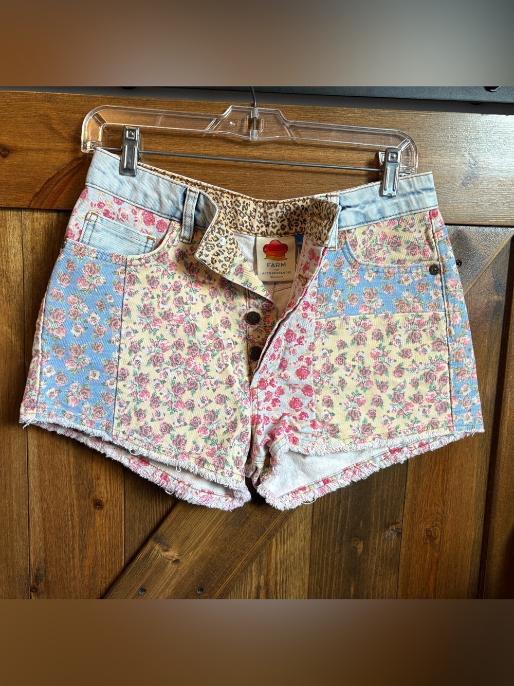 Anthropologie/ FARM Rio Patchwork Floral High Rise Denim Shorts
